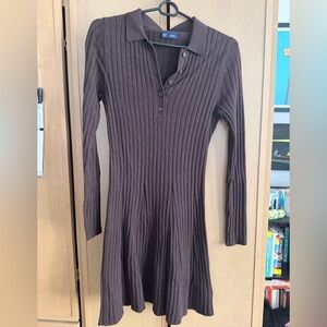 GAP Ribbed Long Sleeve Sweater Dress - Brown
